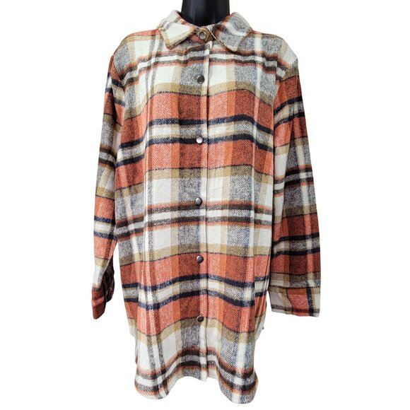 Blue B Shacket Plaid Button-Down Shirt  Jacket Rust Brown Flanne  Womens Lg New - Picture 1 of 10